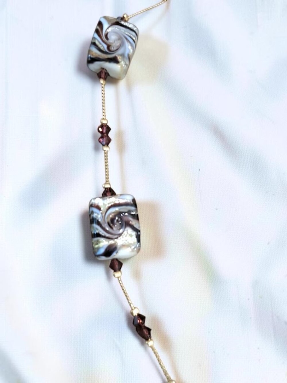 Alexis K Art Glass 18” Necklace  Black, Brown & White with Bits of Metallic Gold - Picture 3 of 5
